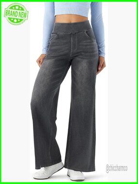 High Rise Wide Leg Jeggings, Stretch Pull On Jeans-Style Pants